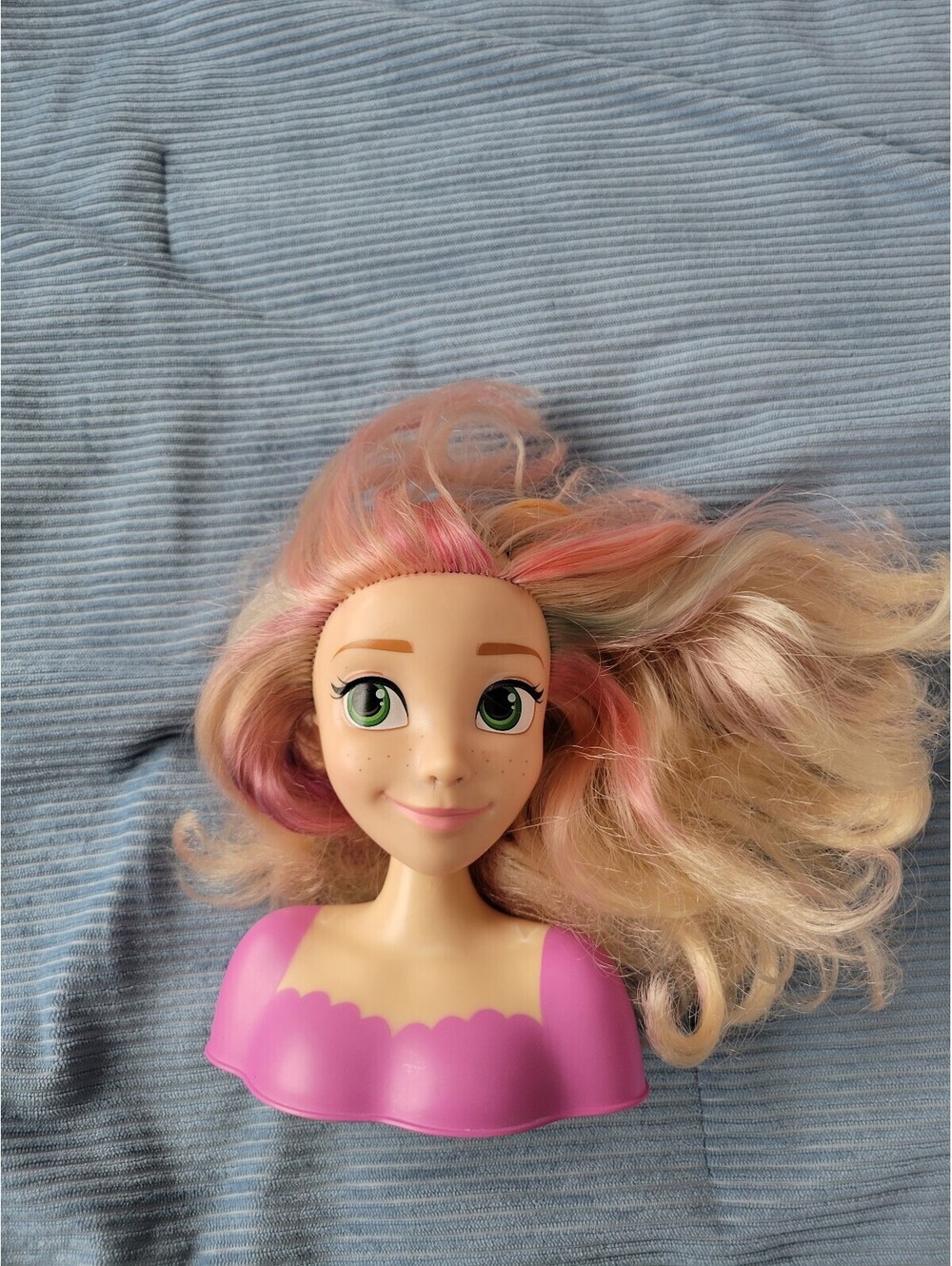 Rapunzel Doll Styling Head with Blonde and Pink Hair